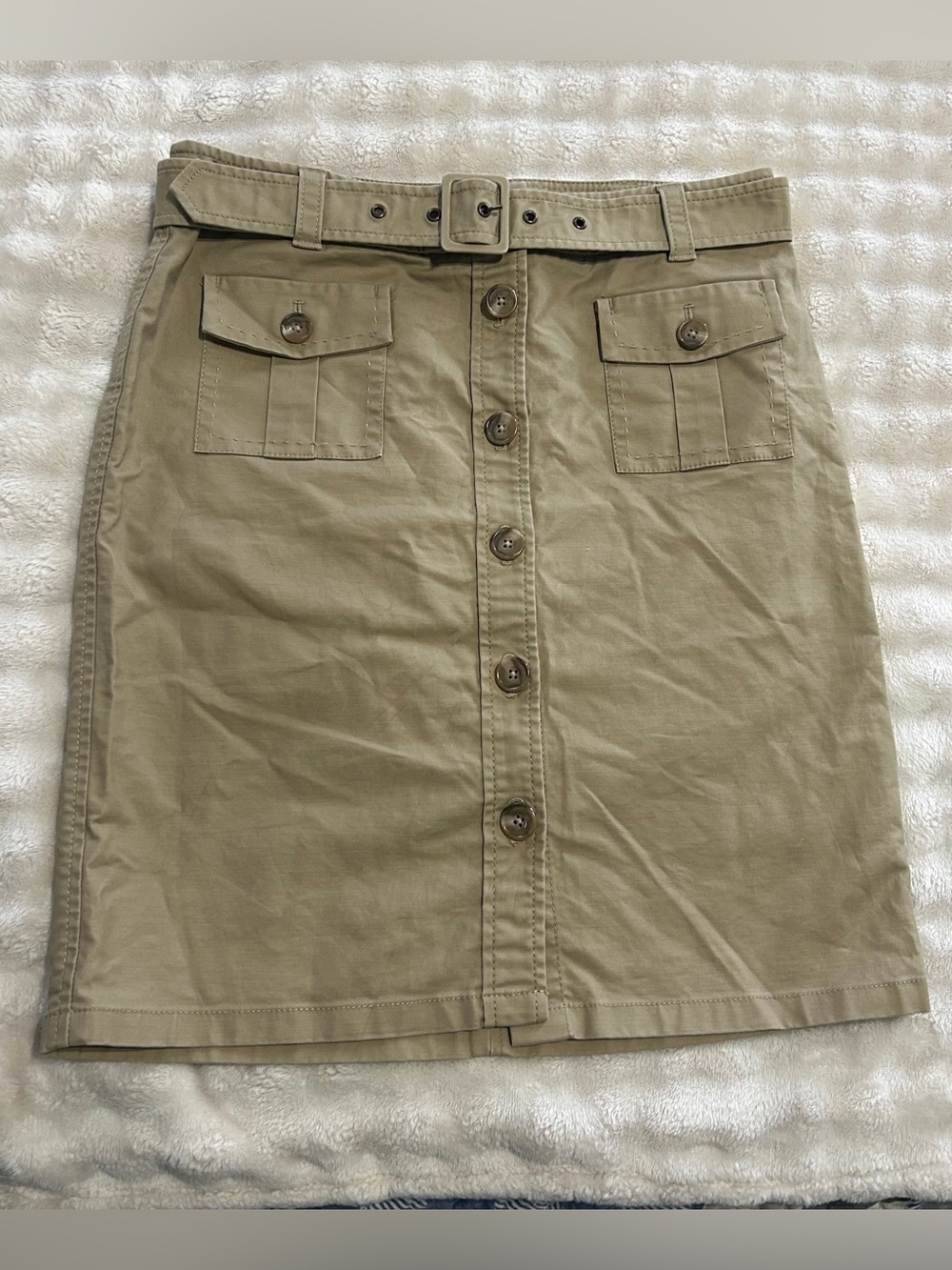 Ann Taylor Khaki Button-Front Pencil Skirt